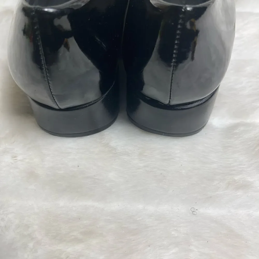 Naturalizer black patent faux leather slip on wedge shoes size 11 gently used.